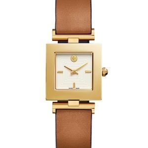 Tory Burch sawyer twist leather strap square watch